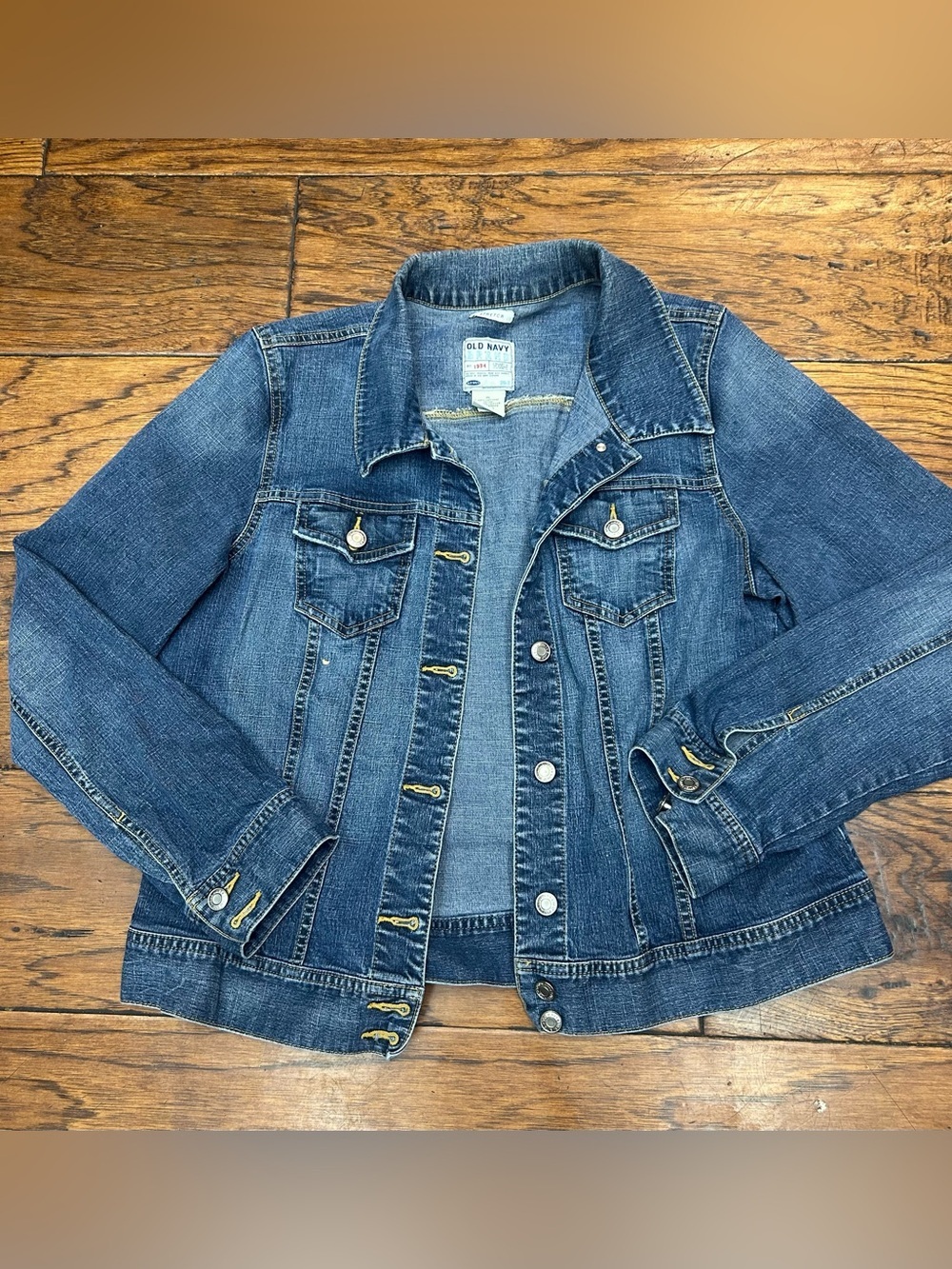 Old Navy Distressed Medium Blue Denim Jean Jacket - Picture 7 of 10